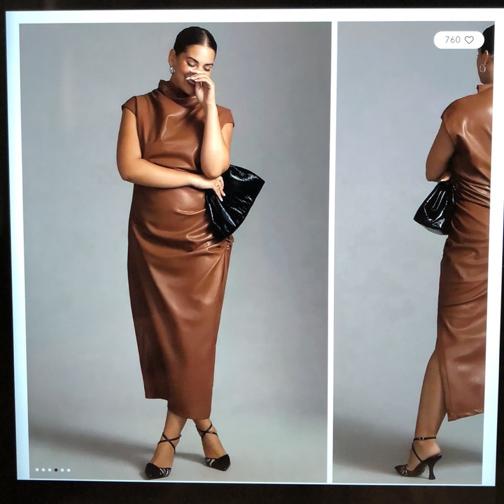 NWT Anthropologie The Maya Ruched Cowl Neck Faux Leather Dress